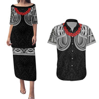 Samoan Traditional Art Tattoos Couples Matching Puletasi and Hawaiian Shirt Tatau Tribal Motifs with Ula Fala Black LT03 Black - Polynesian Pride