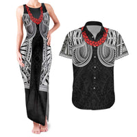 Samoan Traditional Art Tattoos Couples Matching Tank Maxi Dress and Hawaiian Shirt Tatau Tribal Motifs with Ula Fala Black LT03 Black - Polynesian Pride