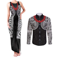 Samoan Traditional Art Tattoos Couples Matching Tank Maxi Dress and Long Sleeve Button Shirt Tatau Tribal Motifs with Ula Fala Black LT03 Black - Polynesian Pride