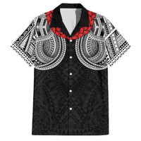 Samoan Traditional Art Tattoos Family Matching Off Shoulder Short Dress and Hawaiian Shirt Tatau Tribal Motifs with Ula Fala Black LT03 Dad's Shirt - Short Sleeve Black - Polynesian Pride