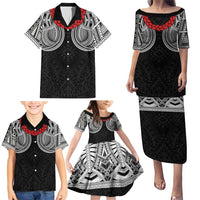 Samoan Traditional Art Tattoos Family Matching Puletasi and Hawaiian Shirt Tatau Tribal Motifs with Ula Fala Black LT03 - Polynesian Pride