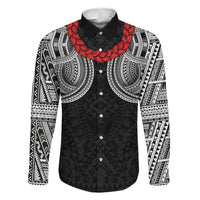 Samoan Traditional Art Tattoos Family Matching Tank Maxi Dress and Hawaiian Shirt Tatau Tribal Motifs with Ula Fala Black LT03 Dad's Shirt - Long Sleeve Black - Polynesian Pride
