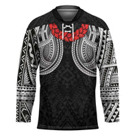 Samoan Traditional Art Tattoos Hockey Jersey Tatau Tribal Motifs with Ula Fala Black LT03 Unisex Black - Polynesian Pride