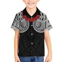 Samoan Traditional Art Tattoos Kid Hawaiian Shirt Tatau Tribal Motifs with Ula Fala Black LT03 Kid Black - Polynesian Pride
