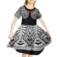 Samoan Traditional Art Tattoos Kid Short Sleeve Dress Tatau Tribal Motifs with Ula Fala Black LT03 - Polynesian Pride