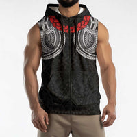 Samoan Traditional Art Tattoos Sleeveless Zip Hoodie Tatau Tribal Motifs with Ula Fala Black LT03 - Polynesian Pride