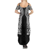 Samoan Traditional Art Tattoos Summer Maxi Dress Tatau Tribal Motifs with Ula Fala Black LT03 - Polynesian Pride