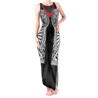 Samoan Traditional Art Tattoos Tank Maxi Dress Tatau Tribal Motifs with Ula Fala Black LT03 Women Black - Polynesian Pride