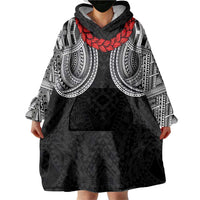 Samoan Traditional Art Tattoos Wearable Blanket Hoodie Tatau Tribal Motifs with Ula Fala Black LT03 - Polynesian Pride