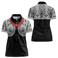 Samoan Traditional Art Tattoos Women Polo Shirt Tatau Tribal Motifs with Ula Fala Black LT03 - Polynesian Pride