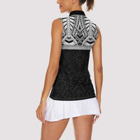 Samoan Traditional Art Tattoos Women Sleeveless Polo Shirt Tatau Tribal Motifs with Ula Fala Black LT03 - Polynesian Pride