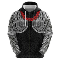 Samoan Traditional Art Tattoos Zip Hoodie Tatau Tribal Motifs with Ula Fala Black LT03 - Polynesian Pride