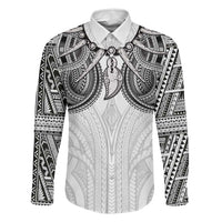 Samoan Traditional Art Tattoos Family Matching Mermaid Dress and Hawaiian Shirt Tatau Tribal Motifs with Ula Nifo White LT03 Dad's Shirt - Long Sleeve White - Polynesian Pride