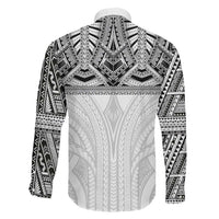 Samoan Traditional Art Tattoos Family Matching Off The Shoulder Long Sleeve Dress and Hawaiian Shirt Tatau Tribal Motifs with Ula Nifo White LT03 - Polynesian Pride