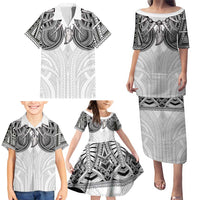 Samoan Traditional Art Tattoos Family Matching Puletasi and Hawaiian Shirt Tatau Tribal Motifs with Ula Nifo White LT03 - Polynesian Pride