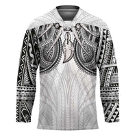 Samoan Traditional Art Tattoos Hockey Jersey Tatau Tribal Motifs with Ula Nifo White - Polynesian Pride