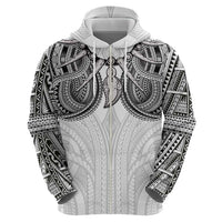Samoan Traditional Art Tattoos Hoodie Tatau Tribal Motifs with Ula Nifo White - Polynesian Pride