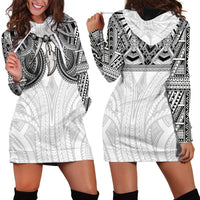 Samoan Traditional Art Tattoos Hoodie Dress Tatau Tribal Motifs with Ula Nifo White LT03 - Polynesian Pride
