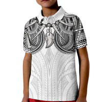 Samoan Traditional Art Tattoos Kid Polo Shirt Tatau Tribal Motifs with Ula Nifo White LT03 Kid White - Polynesian Pride