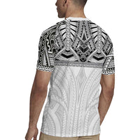 Samoan Traditional Art Tattoos Rugby Jersey Tatau Tribal Motifs with Ula Nifo White - Polynesian Pride