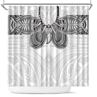 Samoan Traditional Art Tattoos Shower Curtain Tatau Tribal Motifs with Ula Nifo White LT03 White - Polynesian Pride