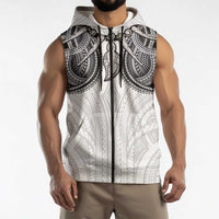 Samoan Traditional Art Tattoos Sleeveless Zip Hoodie Tatau Tribal Motifs with Ula Nifo White LT03 - Polynesian Pride