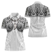 Samoan Traditional Art Tattoos Women Polo Shirt Tatau Tribal Motifs with Ula Nifo White LT03 - Polynesian Pride