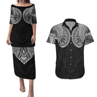 Samoan Traditional Art Tattoos Couples Matching Puletasi and Hawaiian Shirt Tatau Roman Reigns Black Color LT03 Black - Polynesian Pride
