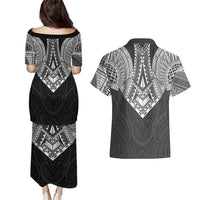Samoan Traditional Art Tattoos Couples Matching Puletasi and Hawaiian Shirt Tatau Roman Reigns Black Color LT03 - Polynesian Pride