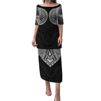 Samoan Traditional Art Tattoos Family Matching Puletasi and Hawaiian Shirt Tatau Roman Reigns Black Color LT03 Mom's Dress Black - Polynesian Pride