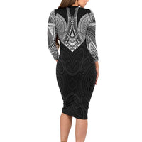 Samoan Traditional Art Tattoos Long Sleeve Bodycon Dress Tatau Roman Reigns Black Color LT03 - Polynesian Pride