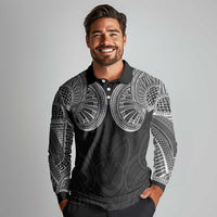 Samoan Traditional Art Tattoos Long Sleeve Polo Shirt Tatau Roman Reigns Black Color LT03 - Polynesian Pride
