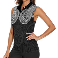 Samoan Traditional Art Tattoos Women Sleeveless Polo Shirt Tatau Roman Reigns Black Color LT03 - Polynesian Pride
