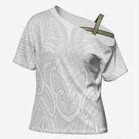 Samoan Traditional Art Tattoos Cross Shoulder Shirt Tatau Roman Reigns White Color - Polynesian Pride