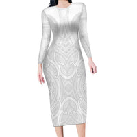 Samoan Traditional Art Tattoos Family Matching Long Sleeve Bodycon Dress and Hawaiian Shirt Tatau Roman Reigns White Color LT03 Mom's Dress White - Polynesian Pride