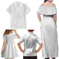 Samoan Traditional Art Tattoos Family Matching Off Shoulder Maxi Dress and Hawaiian Shirt Tatau Roman Reigns White Color LT03 - Polynesian Pride