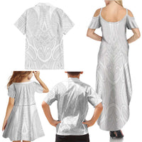 Samoan Traditional Art Tattoos Family Matching Summer Maxi Dress and Hawaiian Shirt Tatau Roman Reigns White Color LT03 - Polynesian Pride