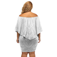 Samoan Traditional Art Tattoos Off Shoulder Short Dress Tatau Roman Reigns White Color - Polynesian Pride