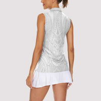 Samoan Traditional Art Tattoos Women Sleeveless Polo Shirt Tatau Roman Reigns White Color LT03 - Polynesian Pride