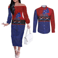 Personalised Samoan DNA-Proud of Samoa Couples Matching Off The Shoulder Long Sleeve Dress and Long Sleeve Button Shirt Polynesian Patterns LT03 Multicolor - Polynesian Pride