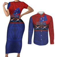 Personalised Samoan DNA-Proud of Samoa Couples Matching Short Sleeve Bodycon Dress and Long Sleeve Button Shirt Polynesian Patterns - Polynesian Pride