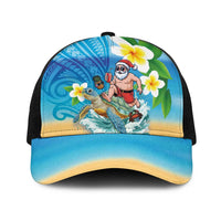 Polynesian Merry Christmas Baseball Net Cap Funny Santa with Sea Turtle Beach and Plumeria - Polynesian Pride