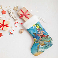 Polynesian Merry Christmas Stocking Funny Santa with Sea Turtle on Beach and Plumeria LT03 - Polynesian Pride