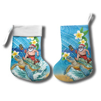 Polynesian Merry Christmas Stocking Funny Santa with Sea Turtle on Beach and Plumeria LT03 - Polynesian Pride
