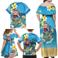 Polynesian Merry Christmas Family Matching Off Shoulder Maxi Dress and Hawaiian Shirt Funny Santa with Sea Turtle Beach Plumeria LT03 - Polynesian Pride