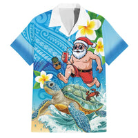 Polynesian Merry Christmas Family Matching Tank Maxi Dress and Hawaiian Shirt Funny Santa with Sea Turtle Beach Plumeria LT03 Dad's Shirt - Short Sleeve Multicolor - Polynesian Pride