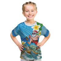 Polynesian Merry Christmas Kid T Shirt Funny Santa with Sea Turtle Beach Plumeria - Polynesian Pride