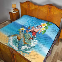 Polynesian Merry Christmas Quilt Funny Santa with Sea Turtle Beach Plumeria LT03 - Polynesian Pride