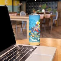 Polynesian Merry Christmas Skinny Tumbler Funny Santa with Sea Turtle Beach Plumeria - Polynesian Pride