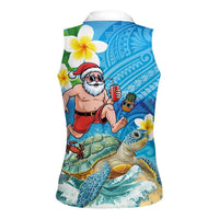 Polynesian Merry Christmas Women Sleeveless Polo Shirt Funny Santa with Sea Turtle Beach Plumeria LT03 - Polynesian Pride